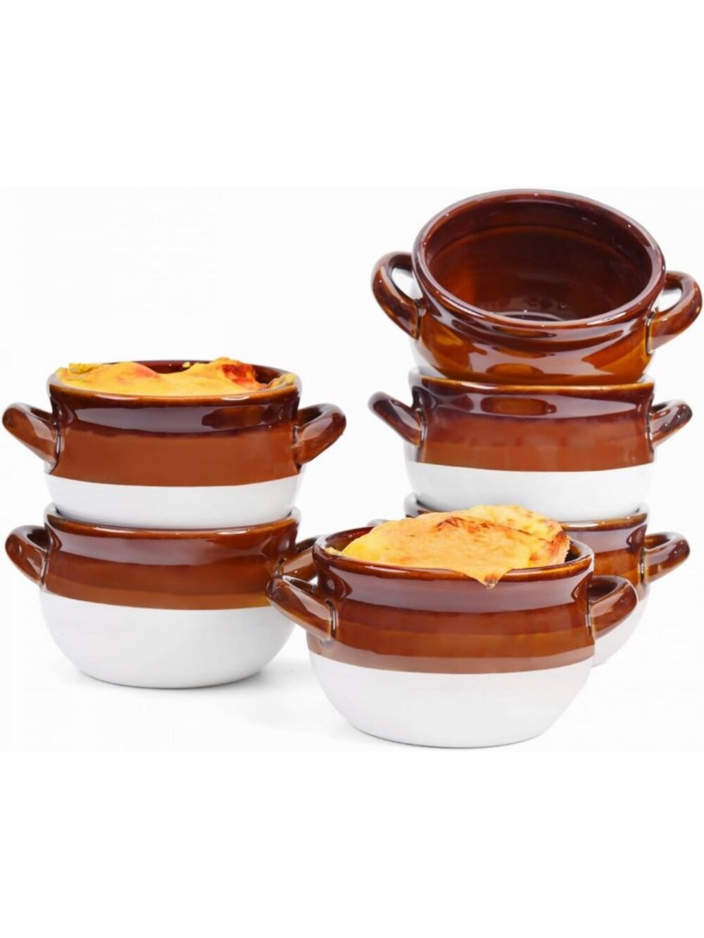 Set of 6 Ceramic Soup Bowls with Handles - Oven Safe Crocks for Chili & Pot Pies